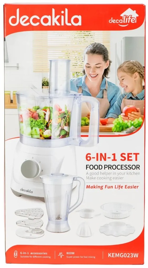 Robot de bucatarie Decakila, 800W, 6 IN 1 , functie maruntire, feliere, taiere KEMG023W