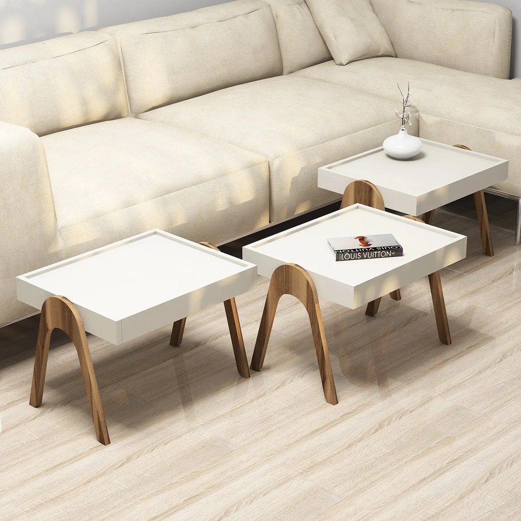 Set măsuțe de cafea Raily (Nuc + Crem). 1071850