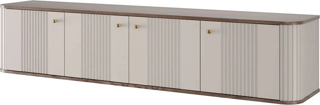 Dulap TV suspendată Vesper 4D 187 cm - cașmir / nuc / mânere aurii