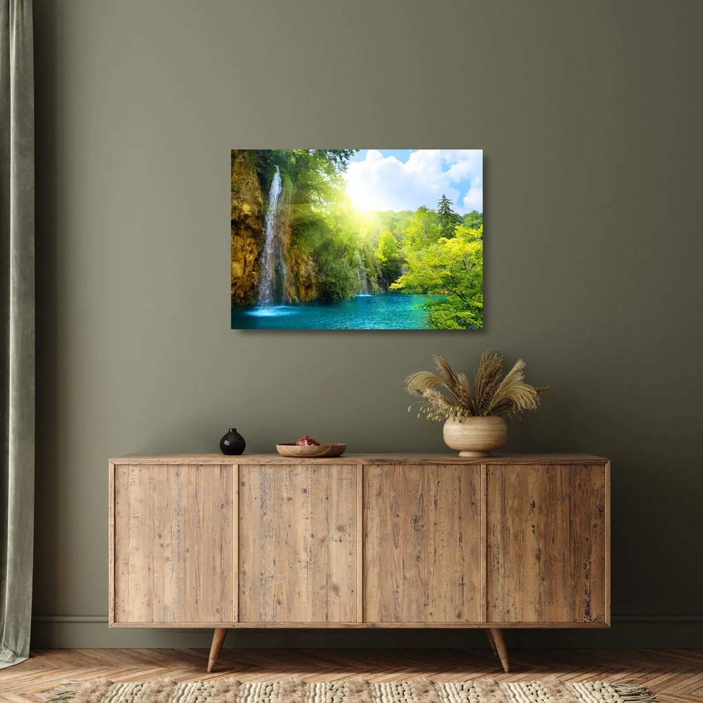 Tablou pe sticlă - cascadele în djunglă (70x50 cm)