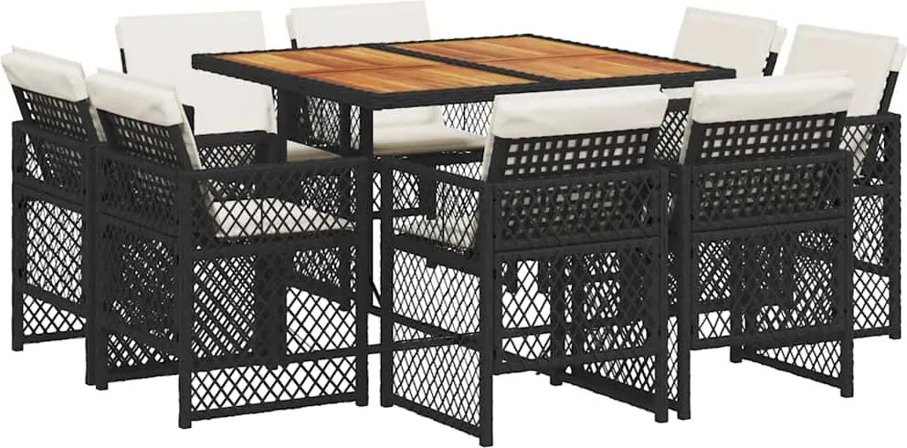 vidaXL Set mobilier de grădină cu perne, 9 piese, negru, poliratan