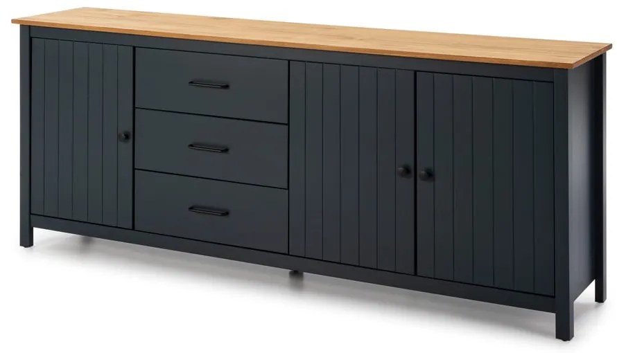 Comodă albastru-închis din lemn masiv de pin 190x80 cm Miranda – Marckeric