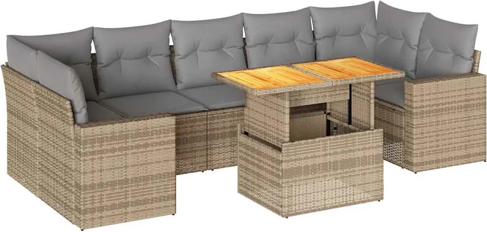 vidaXL Set canapele de grădină, 8 piese, cu perne, bej, poliratan