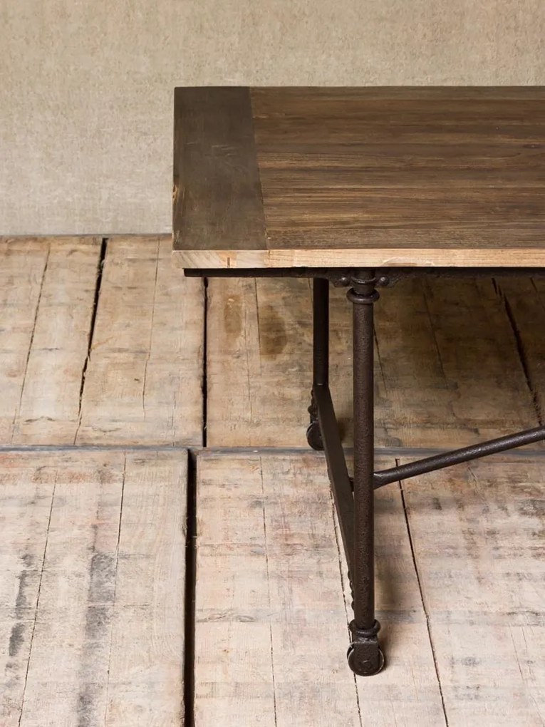 Masă de dining în stil industrial, din lemn masiv și metal, „Tapestry Small”