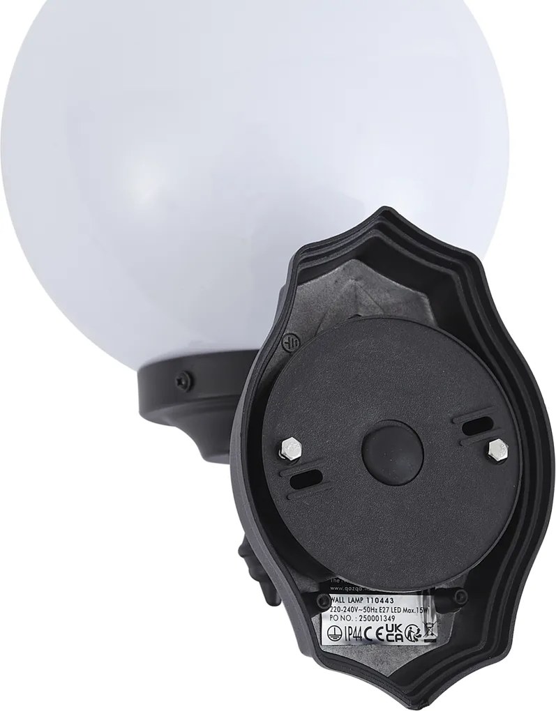 Lampă clasică de perete pentru exterior neagră cu sticlă opal IP44 - Champs