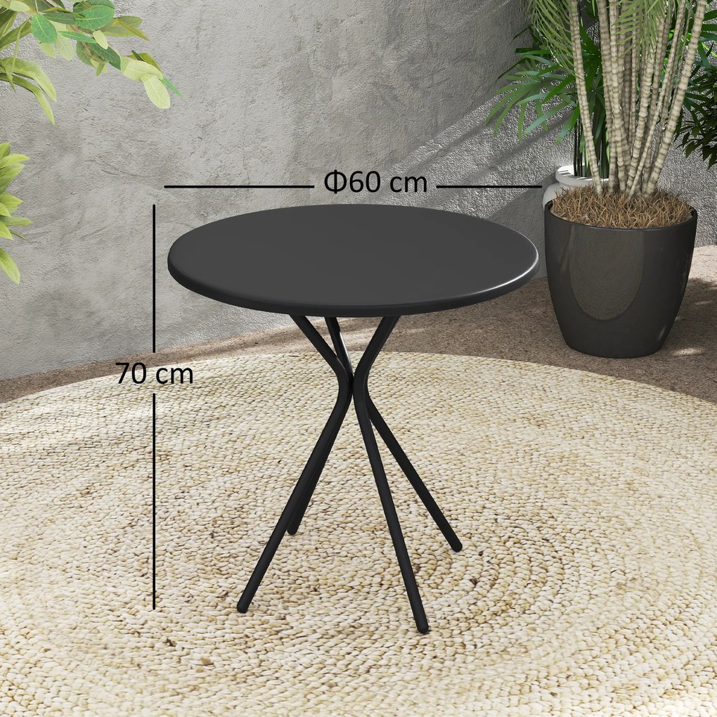 Outsunny Masa de grădină rotundă Ø 60 cm, masă de terasă cu cadru din oțel, capacitate de 50 kg, pentru interior și exterior, negru | Aosom Romania