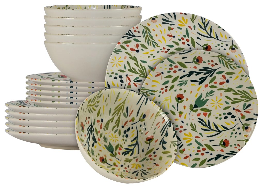Delicatețe Florală: Colecție Vintage cu set de masă pentru 6 persoane de 18 piese cu bol