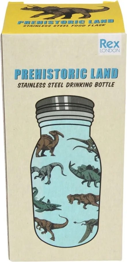 Sticlă pentru copii albastru-deschis din oțel inoxidabil 250 ml Prehistoric Land – Rex London