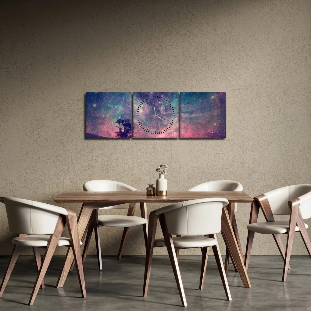 Tablou - Cer de noapte din alta dimensie (cu ceas) (90x30 cm)