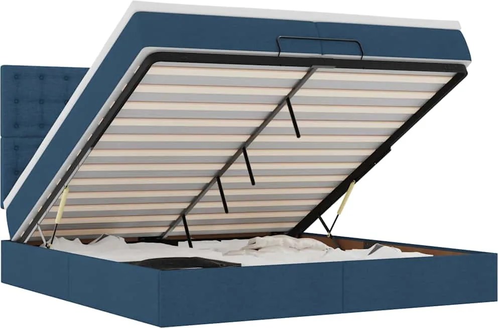 vidaXL Cadru de pat otoman cu saltele, țesătură albastră 200x200cm