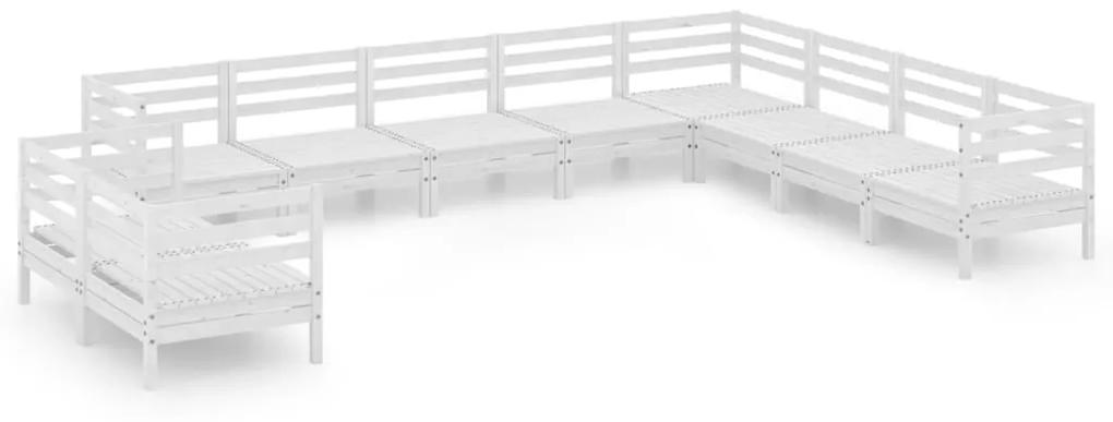 3083195 vidaXL Set mobilier de grădină, 10 piese, alb, lemn masiv de pin