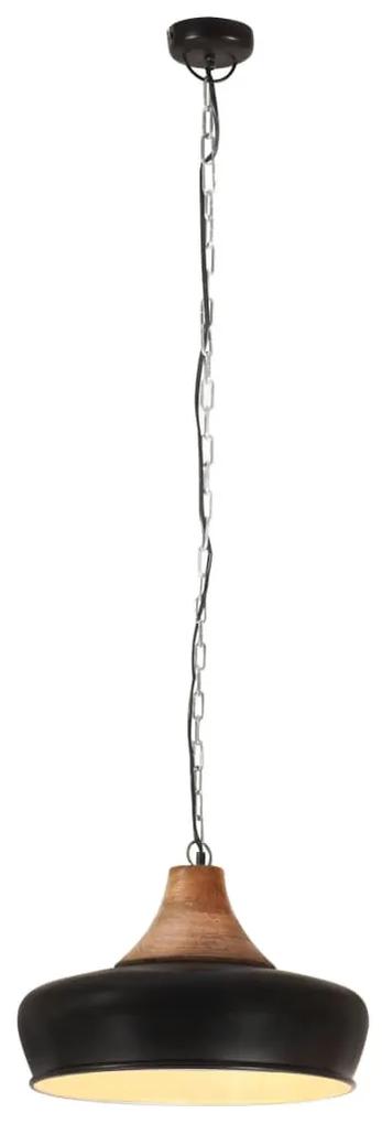 Lampa suspendata industriala negru, 26 cm, lemn masivfier, E27 1, 26 cm, Negru, Negru