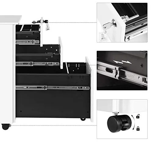 Corp mobil pentru birou / rollbox, 45 x 30 x 60 cm, metal, alb, Songmics