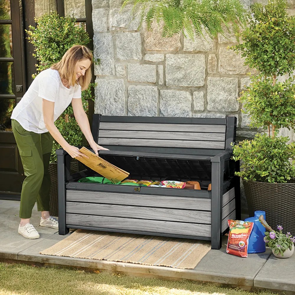 Bancă de grădină/depozitare din plastic Decocoat, 227 L, gri furtună