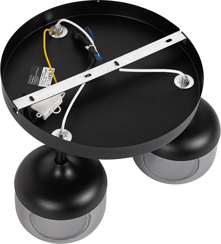 Spotlight de design negru cu auriu și sticlă fumurie 3 lumini rotund - Kyan