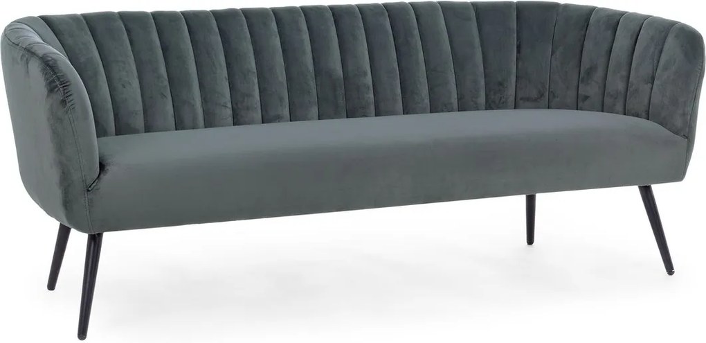 Canapea 3 locuri picioare fier negru tapitata cu catifea gri Avril 178 cm x 71 cm x 69 h x 43 h1 x 66 h2