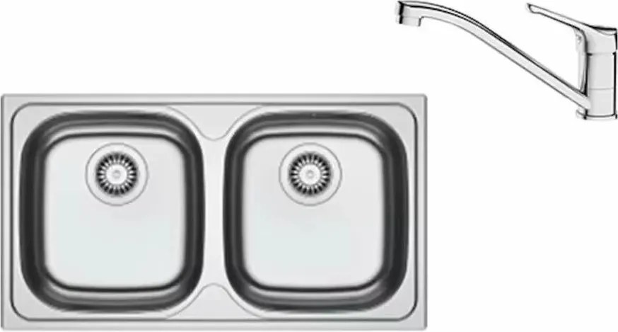 Set chiuveta bucatarie inox Franke Spark 78x43.5 cm cu 2 cuve fara picurator finisaj texturat plus baterie crom