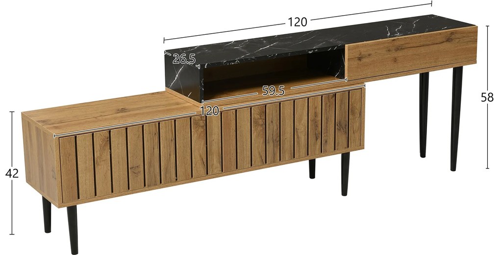 Comodă TV pentru living cu design unic, Culoare naturală | Aosom Romania