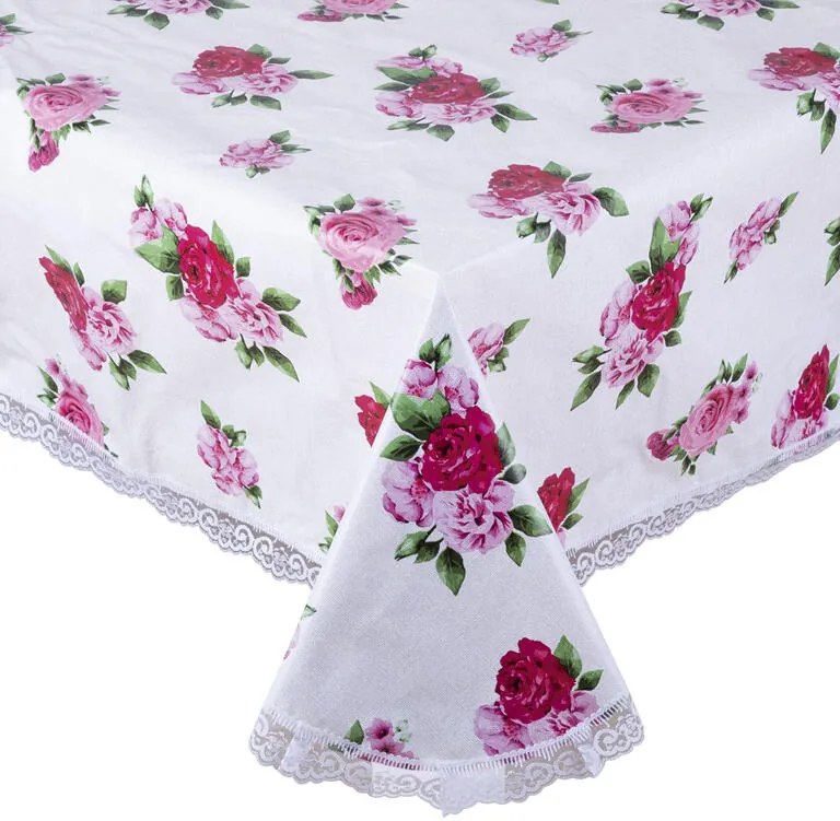 Faţă de masă vinil lavabilă TRANDAFIR cu dantelă 140 x 180 cm