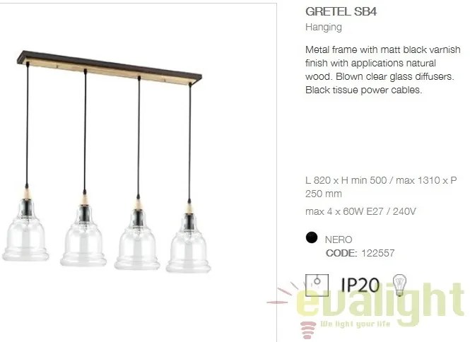 Lustra cu 4 pendule din sticla suflata, GRETEL SB4 122557