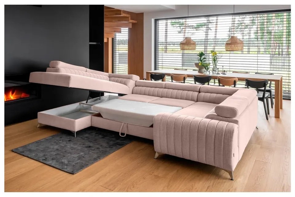 Colțar roz extensibil/cu spațiu de depozitare (cu colț pe partea stângă/în formă de "U") Louis – ELTAP