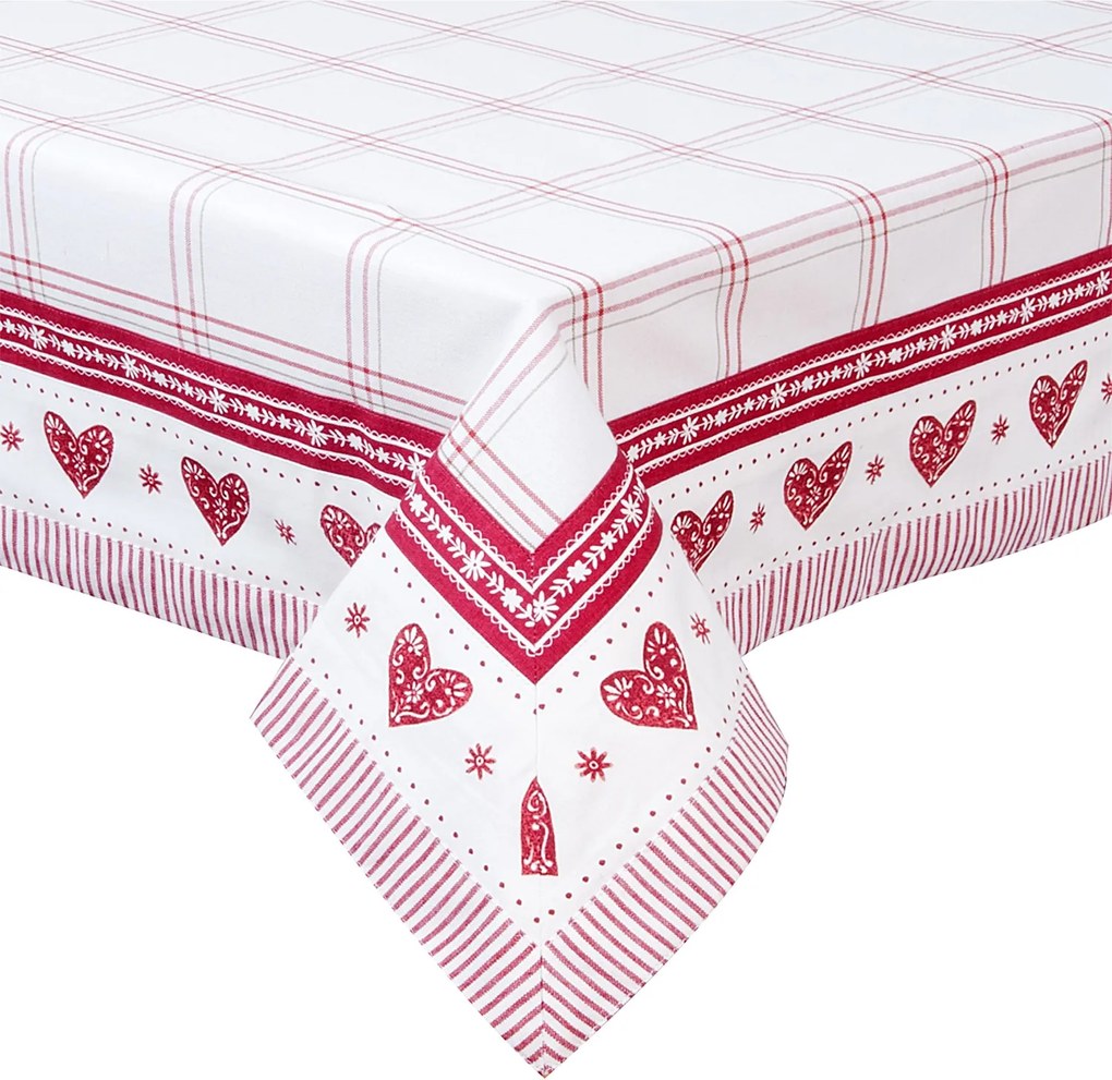 Fata de masa bumbac alb rosu Cuore 100 cm x100 cm