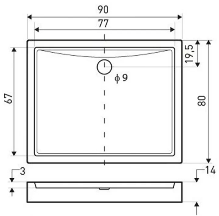 Cădiță de duș pătrată universală Victor, 90x80x14 cm