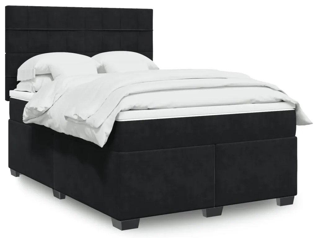 vidaXL Pat box spring cu saltea, negru, 140x190 cm, catifea