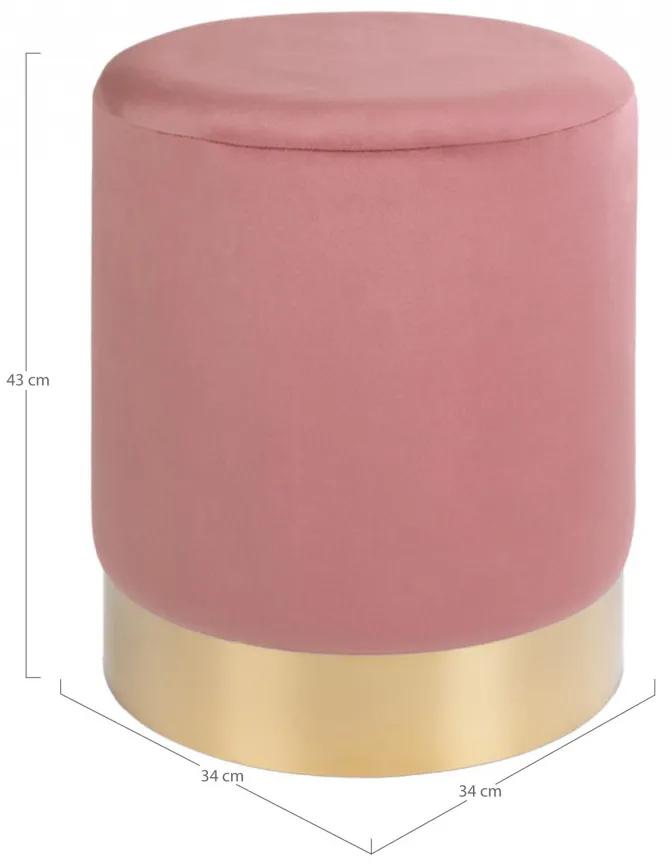 Taburet / Puf roz din catifea cu baza aurie 34 cm Gamby