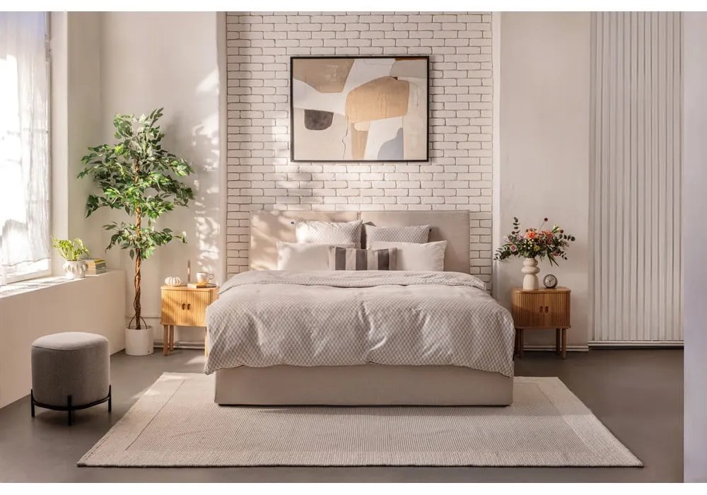 Pat dublu tapițat bej cu spațiu de depozitare cu saltea/ grătar 180x200 cm Thessa Bold - Bonami Selection
