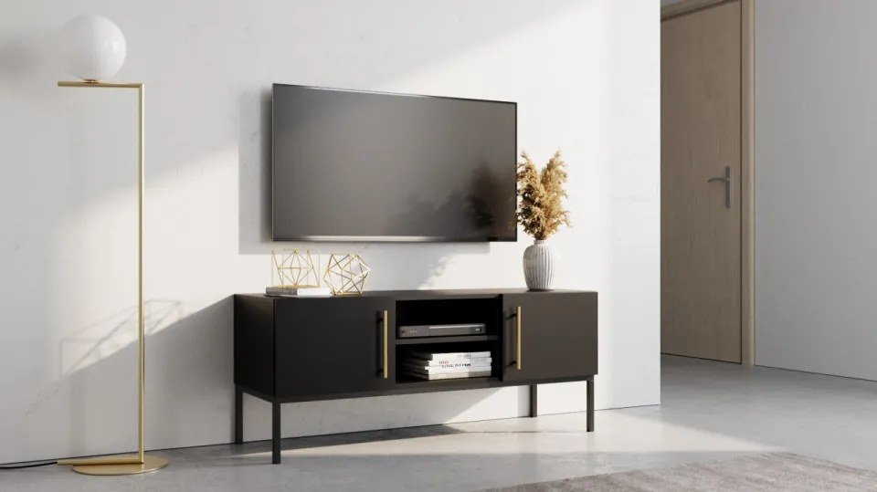 Comodă TV cu doua usi si doua rafturi, 120x50 cm, Lanzzi, Eltap (Culoare: Lemn maro)