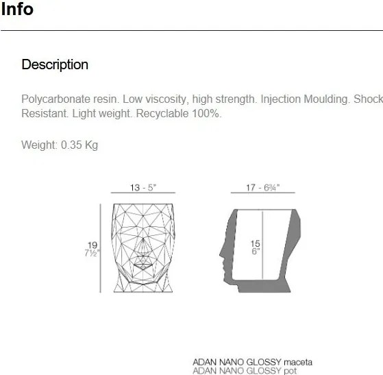 Ghiveci de flori finisaj lucios design decorativ modern pentru amenajari interioare si exterioare, ADAN PLANTER MINI 49068F Vondom