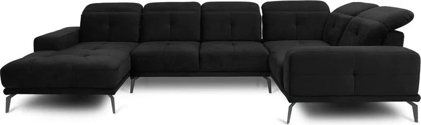 Colțar negru cu tapițerie din catifea (cu colț pe partea stângă/în formă de "U") Neviro – ELTAP