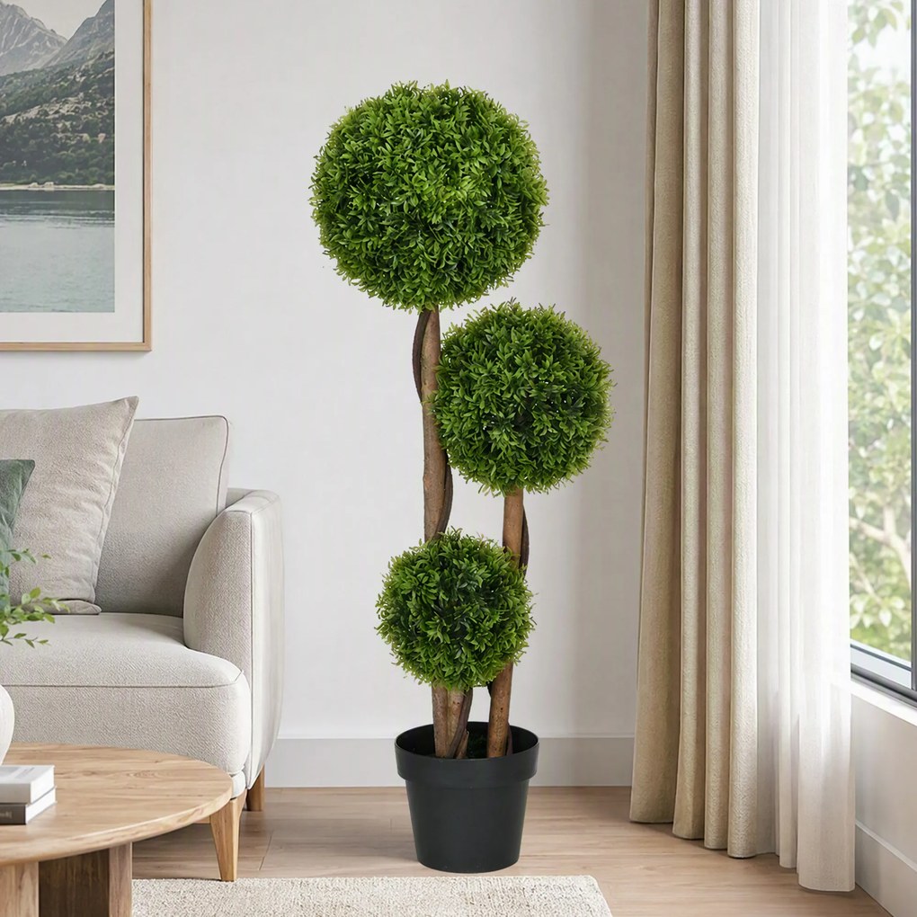 HOMCOM Plantă Artificială de Buxus cu 3 Ffere și Frunze de Bambus | Aosom Romania