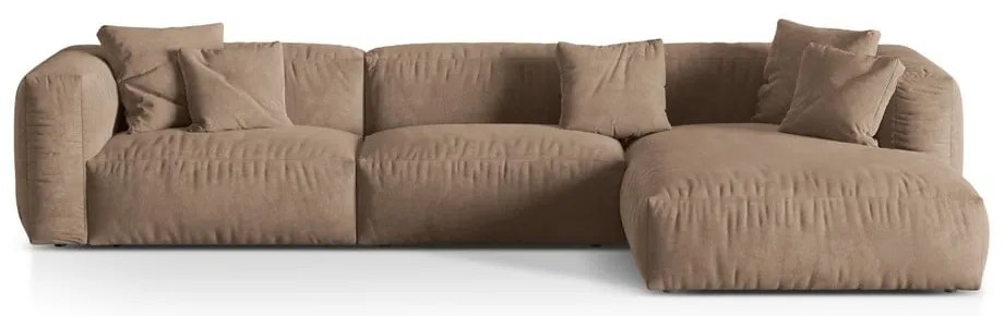 Colțar modular maro deschis cu tapițerie din catifea (cu colț pe partea dreaptă/cu șezlong) Martina – Micadoni