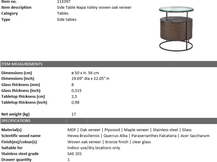 Noptiera/ Masuta laterala design LUX Napa Valley bronz 113397 HZ