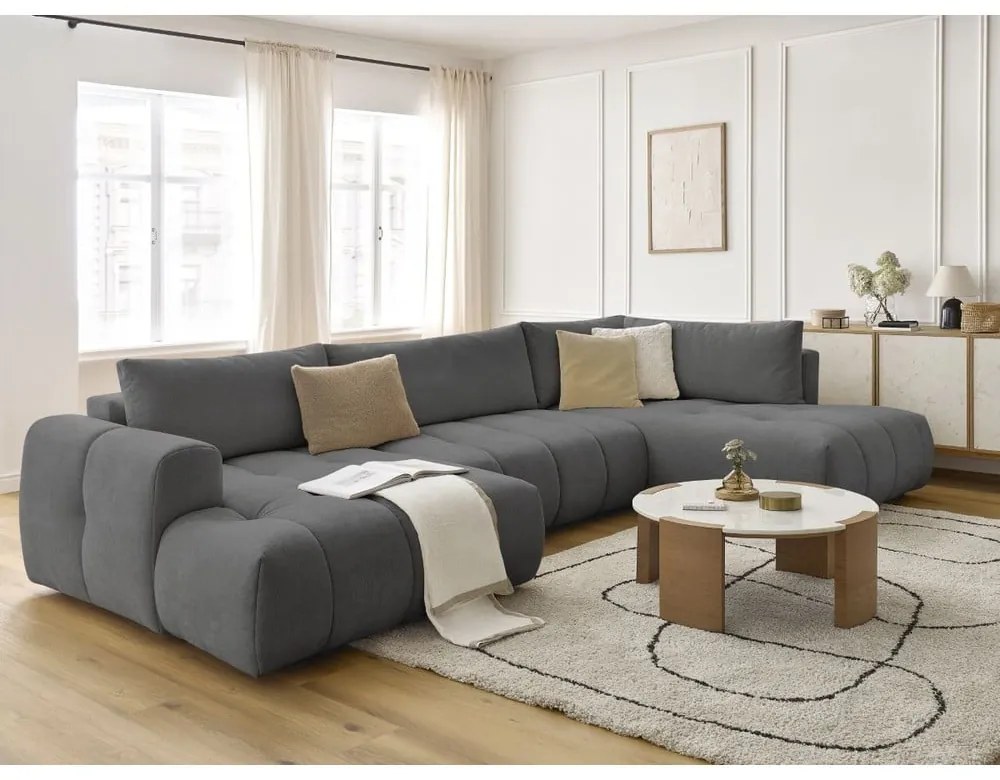 Colțar gri închis extensibil/cu spațiu de depozitare (cu colț pe partea dreaptă/în formă de "U") Fuji – Bobochic Paris