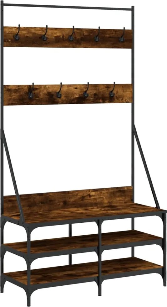 vidaXL Suport de haine cu raft de pantofi stejar fumuriu, 100x40x184cm