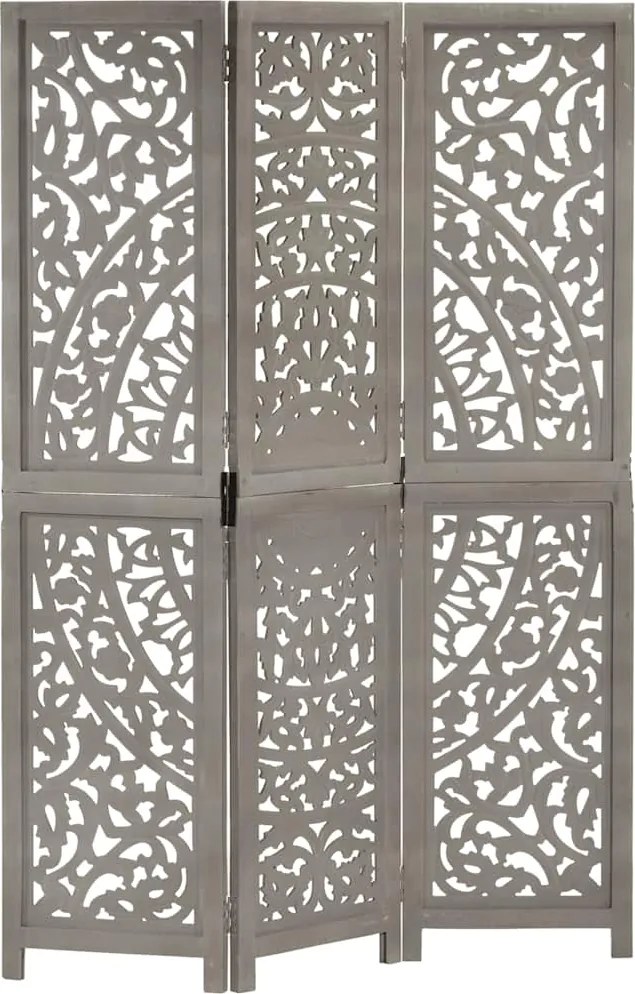 vidaXL Paravan cameră sculptat manual 3 panouri gri 120x165 cm mango