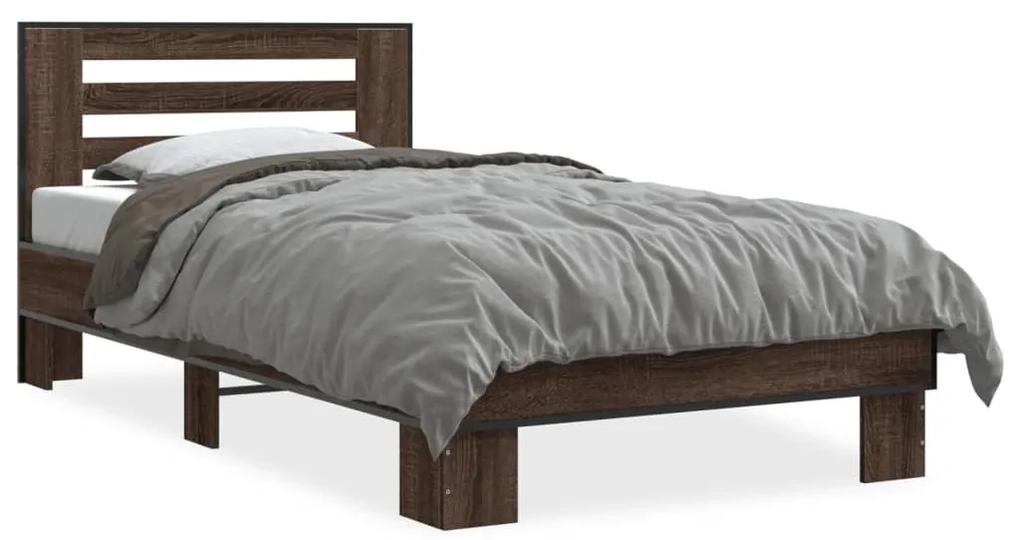 845651 vidaXL Cadru de pat, stejar maro, 100x200 cm, lemn prelucrat și metal