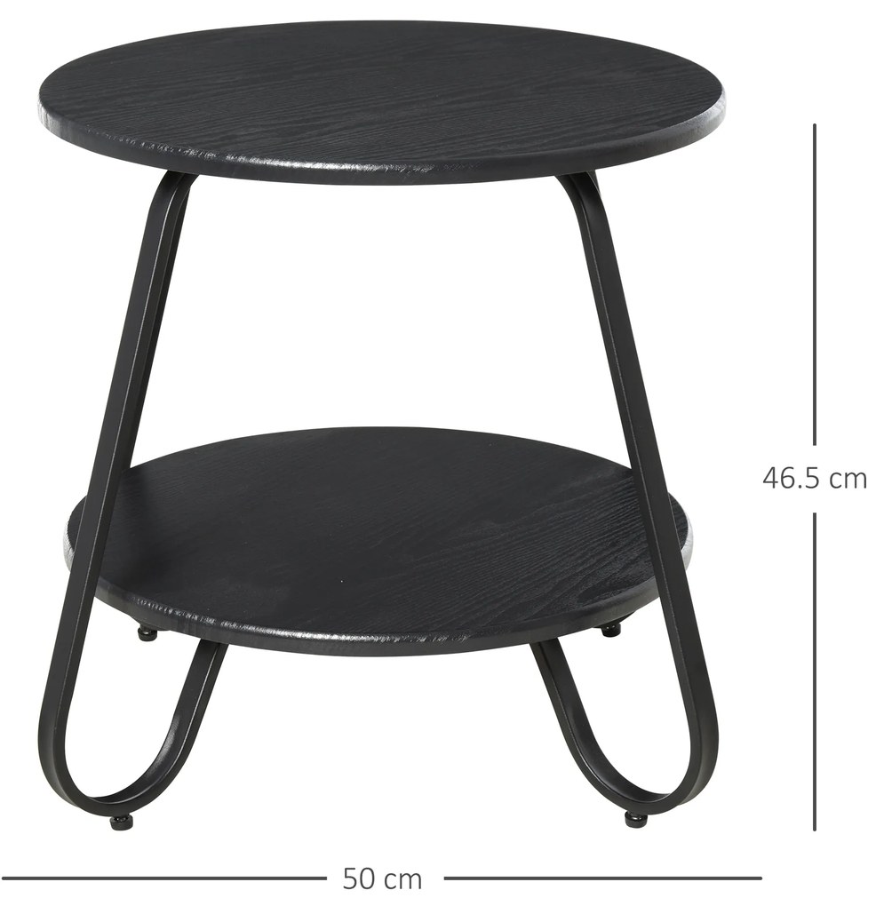 HOMCOM Masuta Rotunda, blat dublu, cadru din metal, pentru casa birou, negru, Φ50 x 46.5cm Rotunda blat metal negru