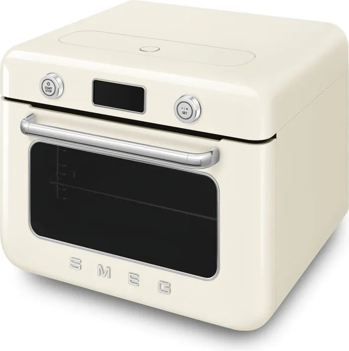 Mini-cuptor cu functie combinata de gatit cu abur Smeg COF01CREU, 1800 W, 10 functii, Ecran LCD, 40-230°C, Crem