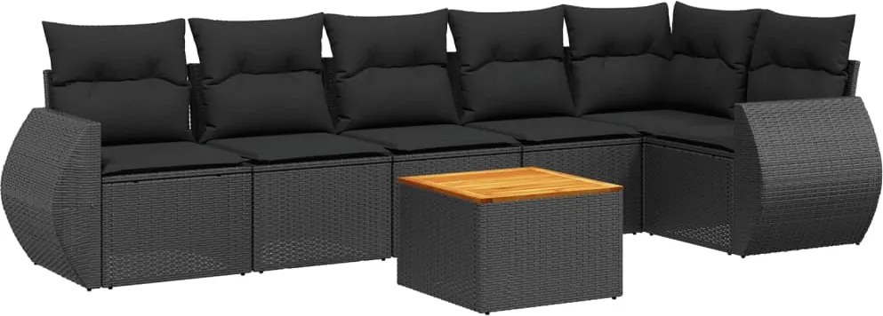 vidaXL Set canapele de grădină cu perne, 7 piese, negru, poliratan