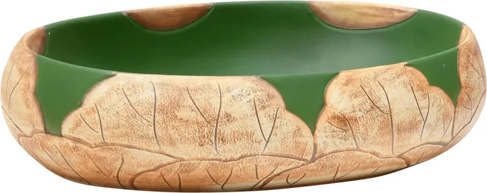 vidaXL Lavoar de blat, verde și maro, 59x40x15 cm, ceramică, oval