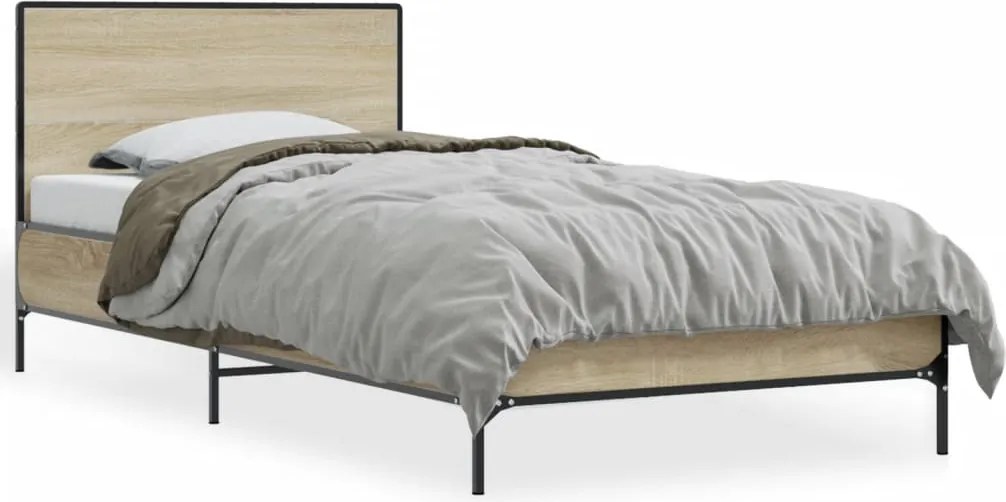 vidaXL Cadru de pat, stejar sonoma, 90x190 cm, lemn prelucrat și metal