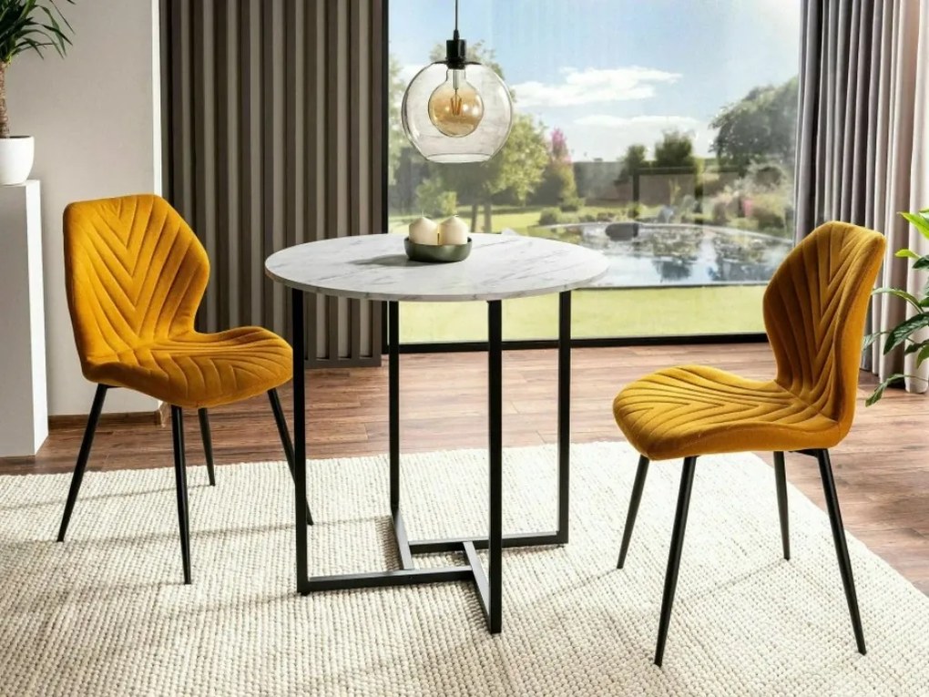 Masa rotunda de dining ALTO II 80 cm, decor marmura alba
