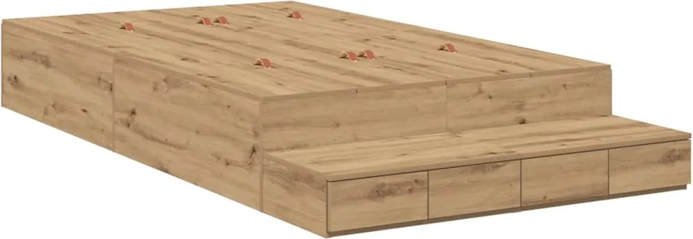 vidaXL Cadru de pat cu depozitare cu sertar Stejar Artizanal 120 cm