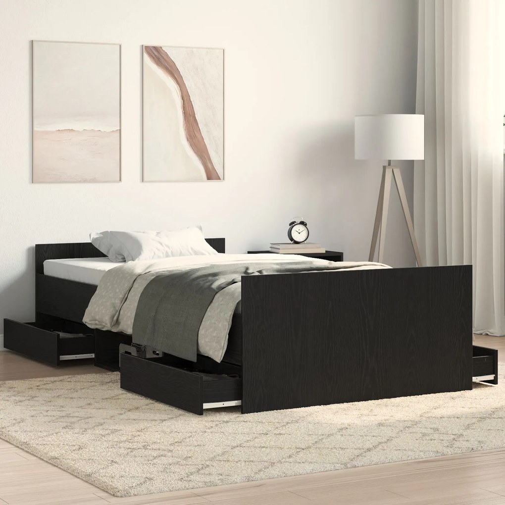 vidaXL Cadru de pat cu sertar Stejar negru 90 x 190 cm Lemn compozit