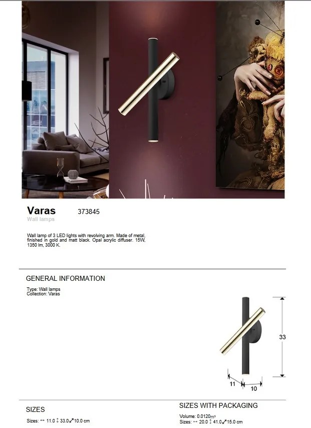 Aplica LED de perete design ultra-modern Varas negru/auriu