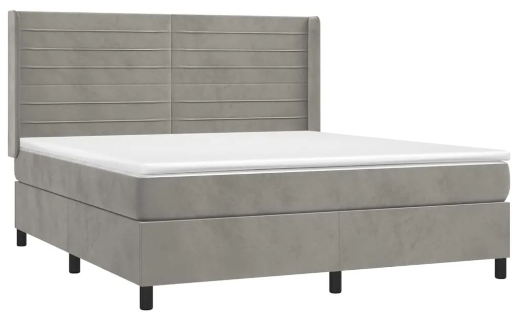 Pat box spring cu saltea, gri deschis, 160x200 cm, catifea Gri deschis, 160 x 200 cm, Benzi orizontale